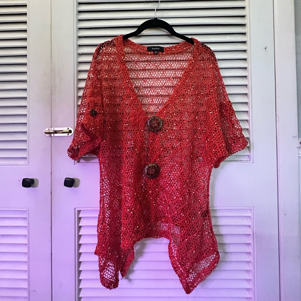 Red Mesh Beach Cover Up